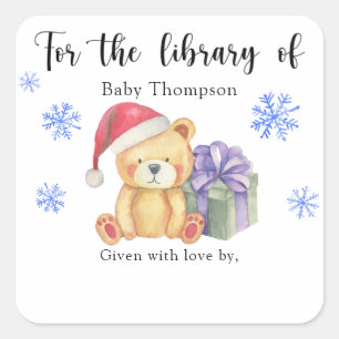 Winter Baby Shower bookplate, books for baby Square Sticker