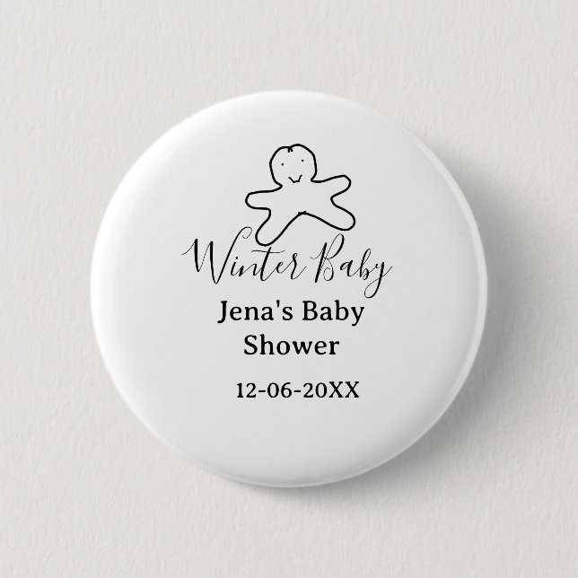 Winter baby shower cookie black scribble hand-draw 2 inch round button (Front)