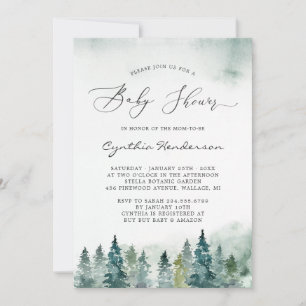 Winter Baby Shower Elegant Chic Forest Pine Trees Invitation