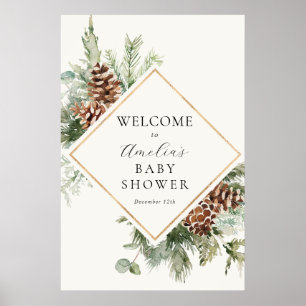 Winter Baby Shower Evergreen Welcome Poster