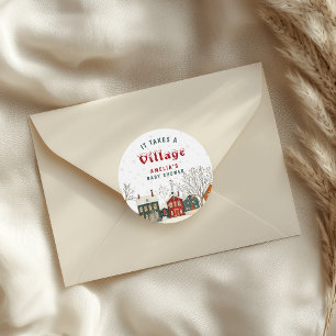 Winter Baby Shower Festive Village Favor  Classic Round Sticker