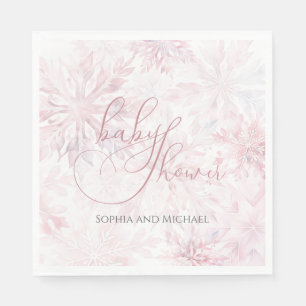 Winter Baby Shower Girl Pink Snowflake Napkin