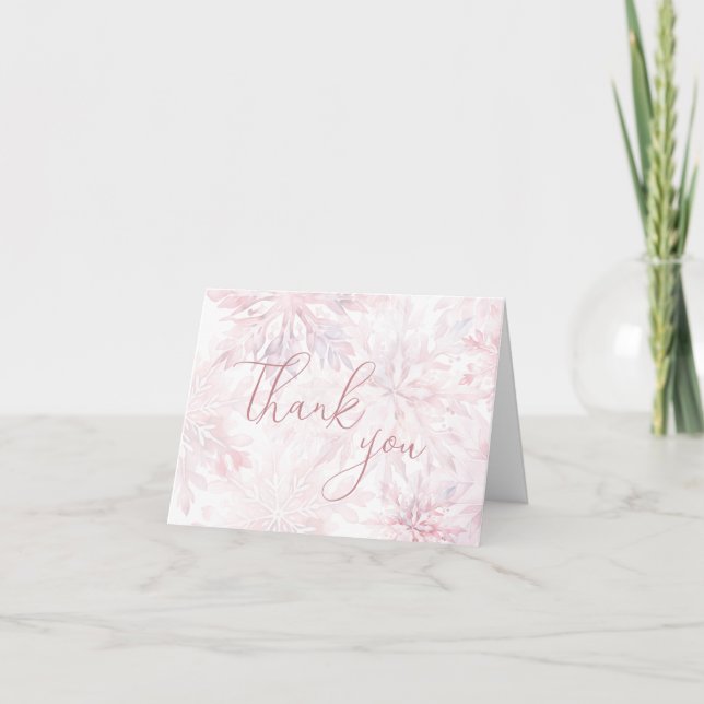 Winter Baby Shower Girl Pink Snowflake  Thank You Card (Front)