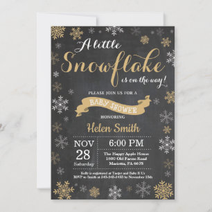 Winter Baby Shower Gold Snowflake Chalkboard Invitation