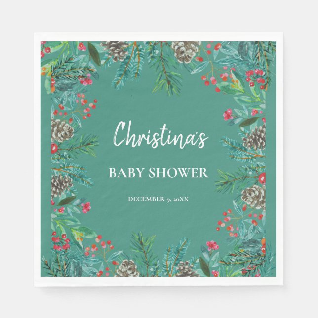 Winter Baby Shower Green Napkin (Front)