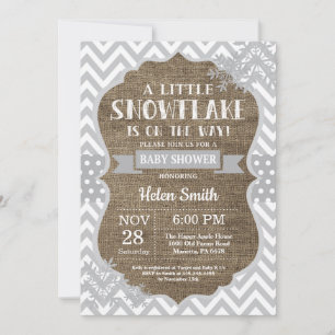 Winter Baby Shower Grey Snowflake Burlap Invitation