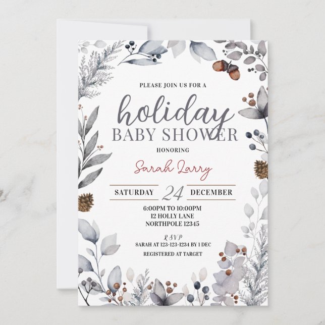 Winter Baby Shower Invitation, Holiday Shower Invitation (Front)