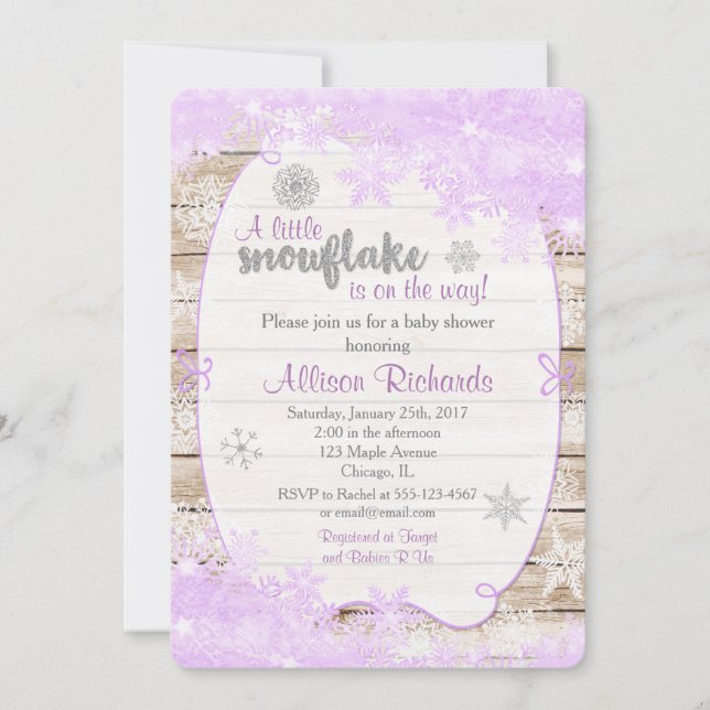 winter baby shower invitation purple and silver (Front)