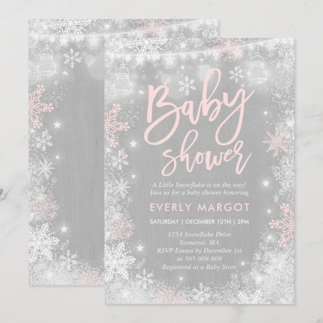 Winter Baby Shower Invitation Rustic Winter Shower (Front/Back)