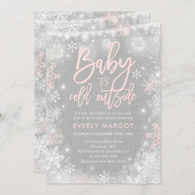 Winter Baby Shower Invitation Rustic Winter Shower (Front/Back)