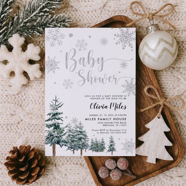 Winter Baby shower invitation silver glitter (Creator Uploaded)