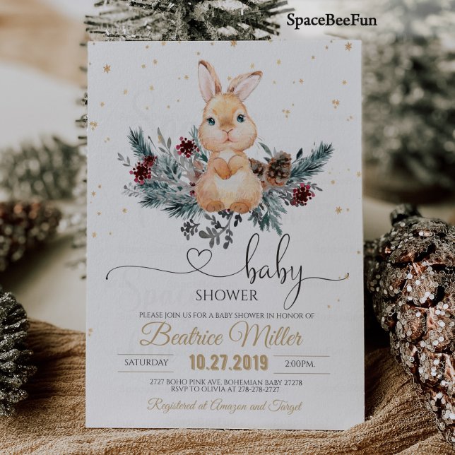 Winter baby shower invitation Woodland animal  (Winter baby shower invitation Woodland animal Bunny Baby Shower Rabbit Bunny Baby Shower Some Bunny )