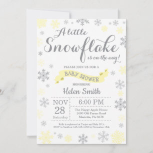 Winter Baby Shower Invitation Yellow Snowflake