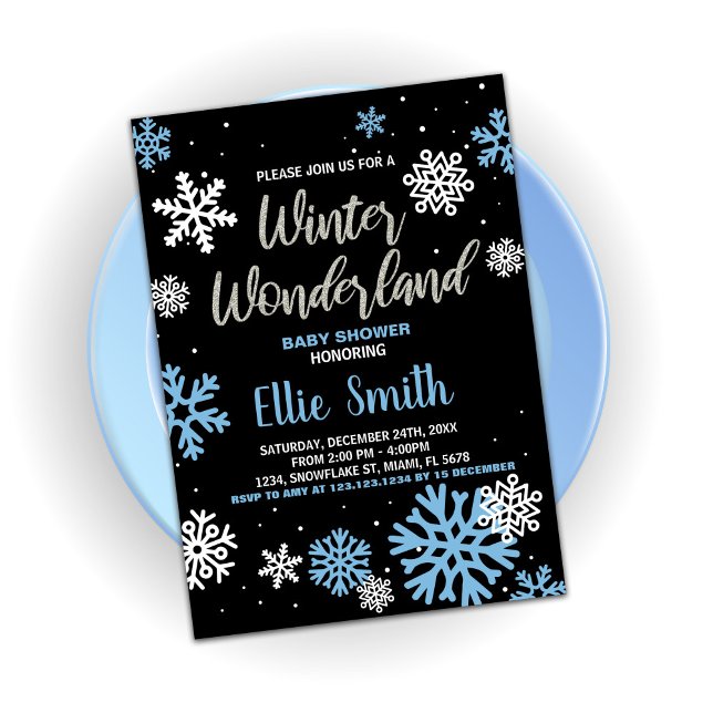 Winter Baby Shower Invitations Blue Black (Winter Baby Shower Invitations Blue Black)
