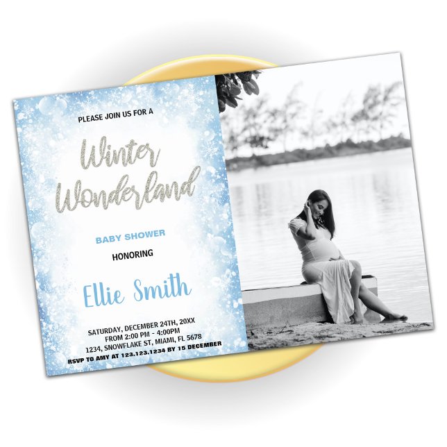 Winter Baby Shower Invitations Blue Photo (Winter Baby Shower Invitations Blue Photo)