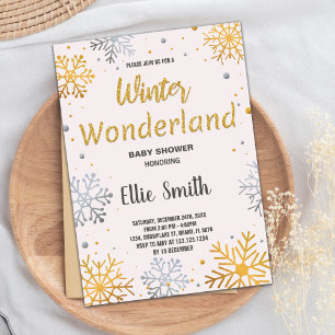 Winter Baby Shower Invitations Golden Snow