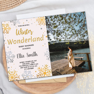 Winter Baby Shower Invitations Golden Snow Photo