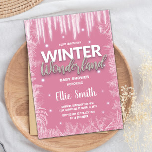 Winter Baby Shower Invitations  Ice Glitter Pink