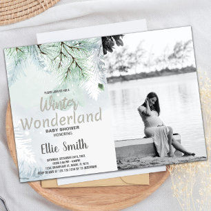Winter Baby Shower Invitations Pine Glitter Photo