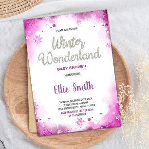 Winter Baby Shower Invitations Pink Cloud