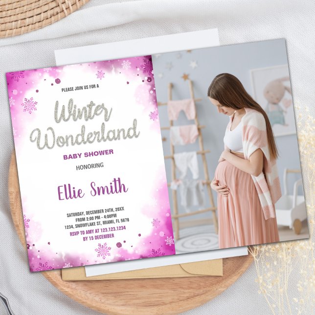 Winter Baby Shower Invitations Pink Cloud Photo (Winter Baby Shower Invitations Pink Cloud Photo)