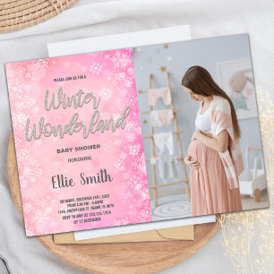 Winter Baby Shower Invitations Pink Snow Photo