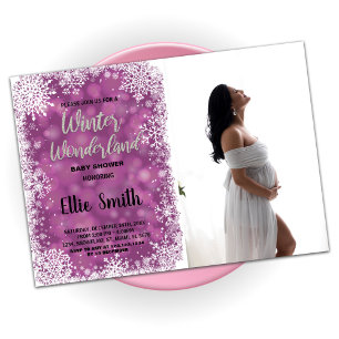 Winter Baby Shower Invitations Purple Photo