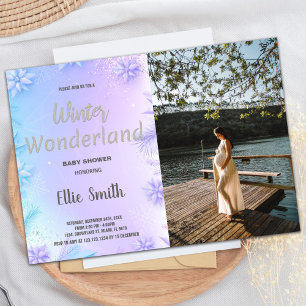 Winter Baby Shower Invitations Purple with Photo