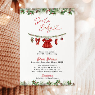 Winter Baby Shower Invite, Girl Santa Baby Shower  Invitation