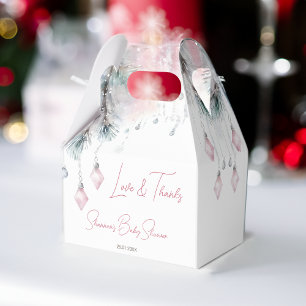 Winter baby shower pastel pink grey pines favor box