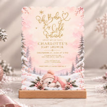 Winter Baby Shower Pink Gold Snowflake Invitation