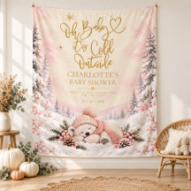 Winter Baby Shower Pink Snowflake Backdrop