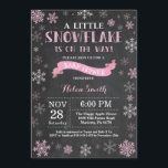 Winter Baby Shower Pink Snowflake Chalkboard Invitation<br><div class="desc">Winter Baby Shower invitation. Pink Snowflake. Girl Baby Shower Invitation. Winter Holiday Baby Shower Invite. Pink and White Snowflakes. Chalkboard Background. For further customization,  please click the "Customize it" button and use our design tool to modify this template.</div>