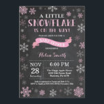 Winter Baby Shower Pink Snowflake Chalkboard Invitation<br><div class="desc">Winter Baby Shower invitation. Pink Snowflake. Girl Baby Shower Invitation. Winter Holiday Baby Shower Invite. Pink and White Snowflakes. Chalkboard Background. For further customization,  please click the "Customize it" button and use our design tool to modify this template.</div>