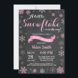 Winter Baby Shower Pink Snowflake Chalkboard Invitation<br><div class="desc">Winter Baby Shower invitation. Pink Snowflake. Girl Baby Shower Invitation. Winter Holiday Baby Shower Invite. Pink and White Snowflakes. Chalkboard Background. For further customization,  please click the "Customize it" button and use our design tool to modify this template.</div>