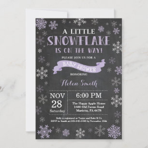 Winter Baby Shower Purple Snowflake Chalkboard Invitation