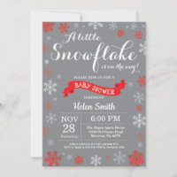 Winter Baby Shower Red White and Grey Snowflake