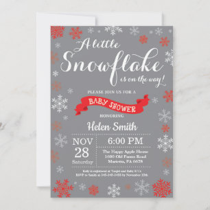 Winter Baby Shower Red White and Grey Snowflake Invitation