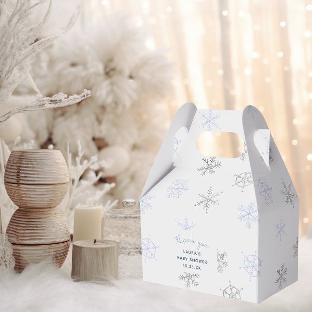 Winter Baby Shower Thank You Favor Box (baby shower gift box with snowflakes in light blue and silver (faux glitter))