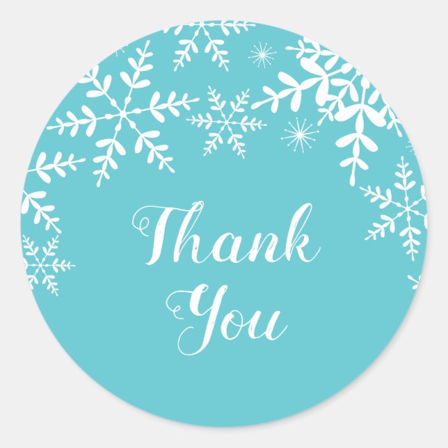 Winter Baby Shower Turquoise Snowflakes Classic Round Sticker (Front)