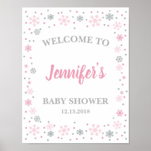 Winter Baby Shower Welcome Sign Pink & Silver