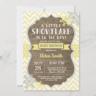 Winter Baby Shower Yellow Snowflake Burlap Invitation