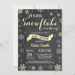 Winter Baby Shower Yellow Snowflake Chalkboard Invitation