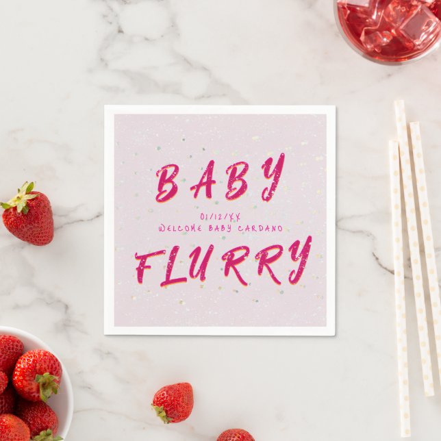 Winter Baby Sprinkle | Pink Snow Flurry Napkin (Insitu)