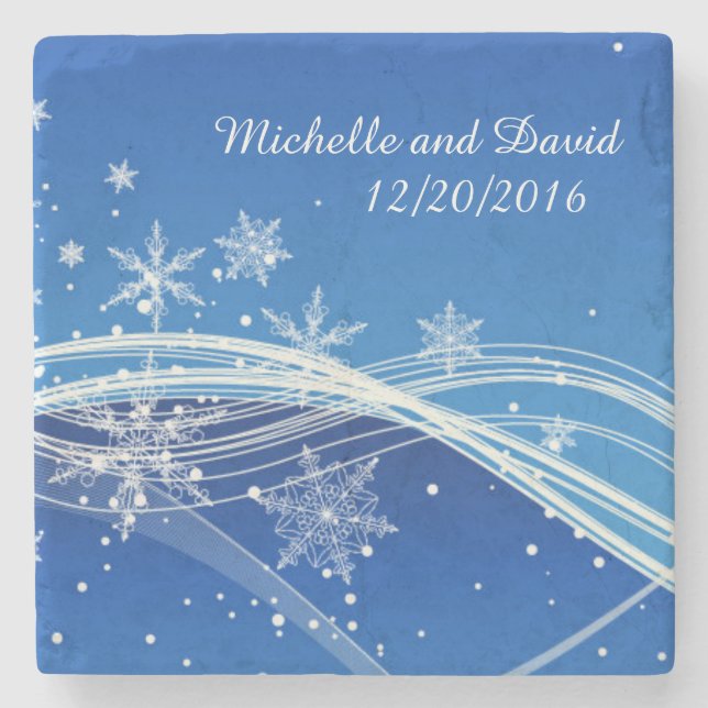 Winter Background Personalized Stone Coaster (Front)