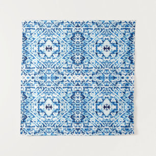 Winter Background. Watercolor Hand Painted Blue In Tapestry