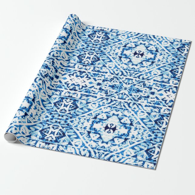 Winter Background. Watercolor Hand Painted Blue In Wrapping Paper (Unrolled)