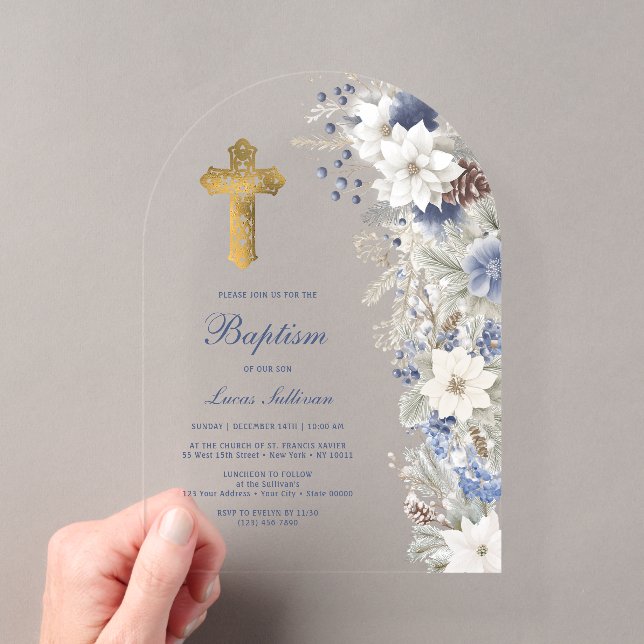 Winter Baptism Clear Acrylic Invitations (Insitu (Handheld))