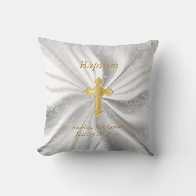Winter Baptism on White Satin Throw Pillow (Front)