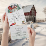 Winter Barn Christmas Snow  All In One Invitation<br><div class="desc">This botanical green leaves wedding design can be personalized with your information. It may be further customized by choosing the click to customize further option. You may change the text colour and style, some backgrounds and delete some images. Please see my collections for more in this greenery wedding suite. Contact...</div>